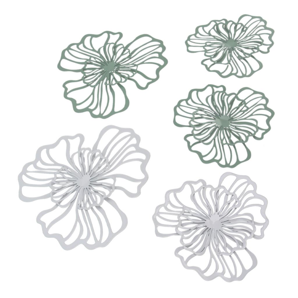 5PCS Metal Flower Wall Decor Iron Wall Art White Green 2 Layer Hollow Hanging Decor for Wall Living