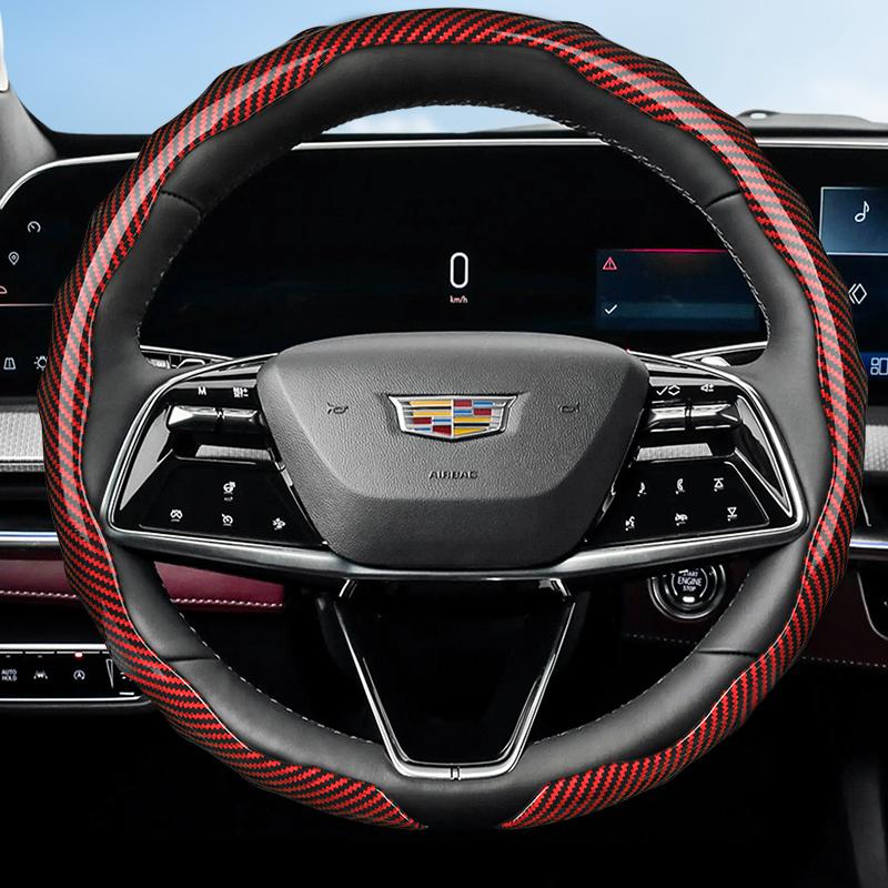 Suitable for Cadillac Carbon Fiber Texture Steering Wheel Cover Snap-On Wave-Shaped Sports Design Prote