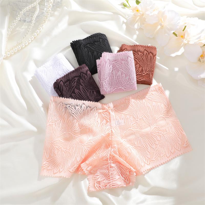 FINETOO 3 Stück Damen Spitze Floral Boyshort Sexy Hollow Out Unterwäsche Niedrige Taille Atmungsaktive Slips Mädchen Weiche Transparente Lingerie