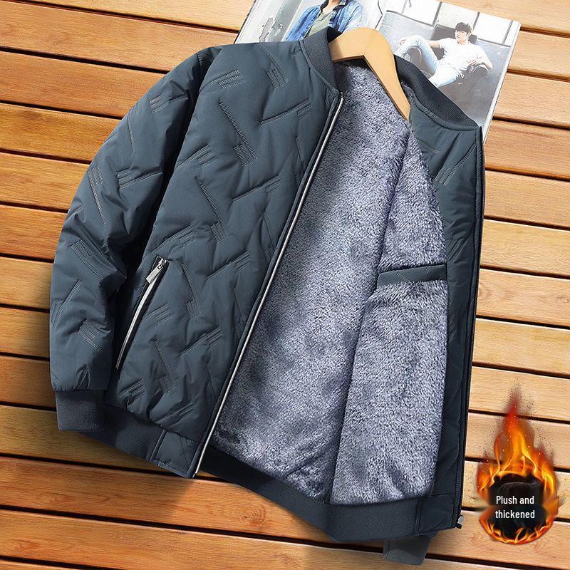 Men's Thick Velvet Winter Jacket - Loose Fit, Warm Cotton Coat for Middle-Aged & Elderly