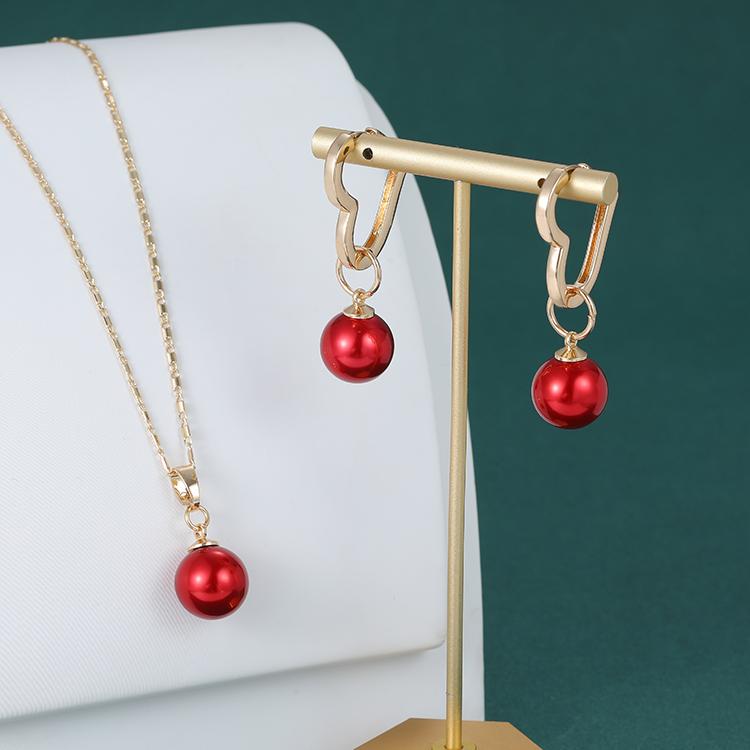 Hawaiian Ladies Set Samoa Pearl Heart Necklace Earrings Guam Gold Plated Bridal Jewelry Wholesale Hawaiian красный