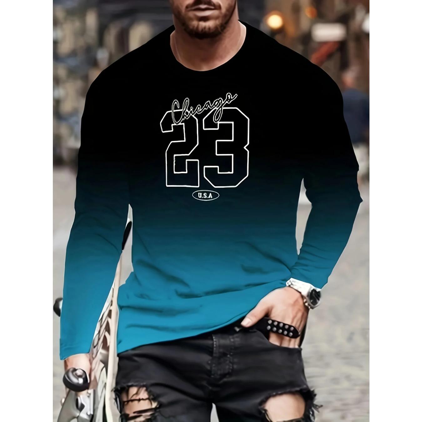 

Spring and Autumn Round Neck 3D Gradient Printed Top Fashionable Casual Long Sleeved Men s T-shirts 3XL