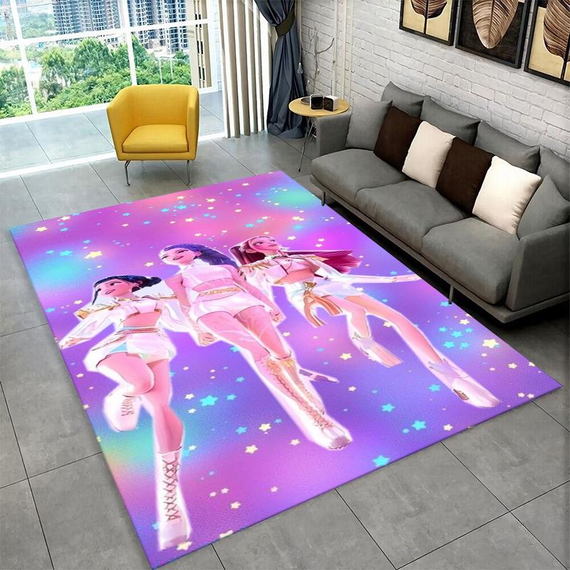 Kpop Dämonenjäger Rumi Mira Zoey Zeichentrickgruppe Teppich für Spielzimmer Schlafzimmer Wohnzimmer Sofa Heimdekoration, Teppich rutschfest