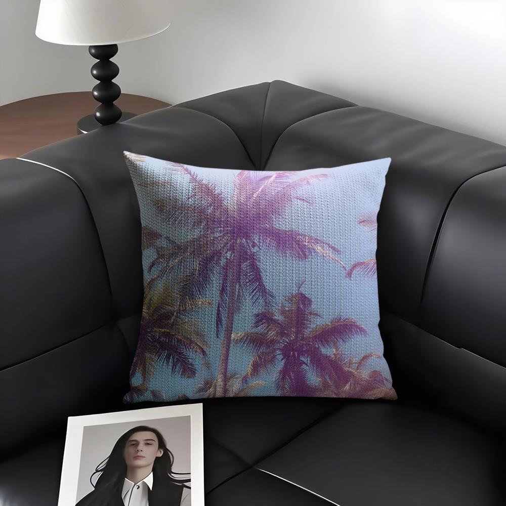 Tropical Scenery Ins Cushion Cover Natural Linen Organic Fabric Double-Sided Printing Sofa Home Decor Gift Pillow Case