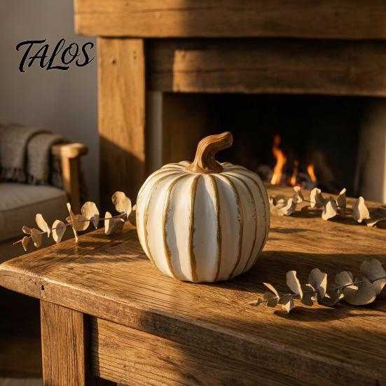 Holiday Gift for Home Fall Pumpkin Decor, White Gold Thanksgiving Decorative Pumpkin, Resin Pumpkins Elegant Tabletop Accents Figurine, Statues