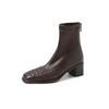Fashion 2025 Fashion Women Shoes Genuine Leather Short Boots Square Toe Chunky Heel Winter Stretch Modern Women Boots Solid High Heels