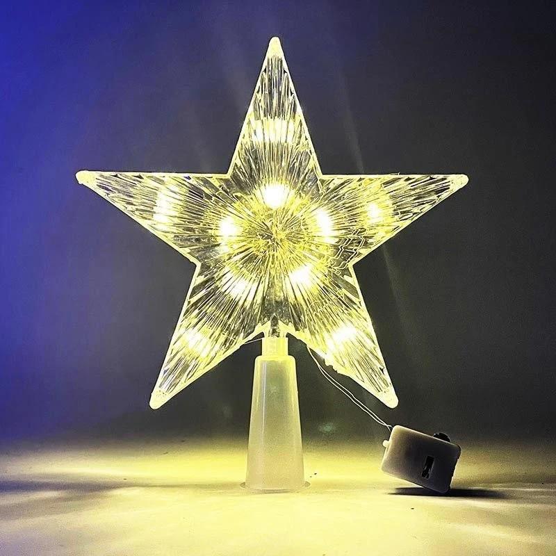

15Cm Colorful Light Glowing Christmas Tree Star Topper Ornament With Led Light For New Year Home Decoration Natal Noel (As shown-19625)-
