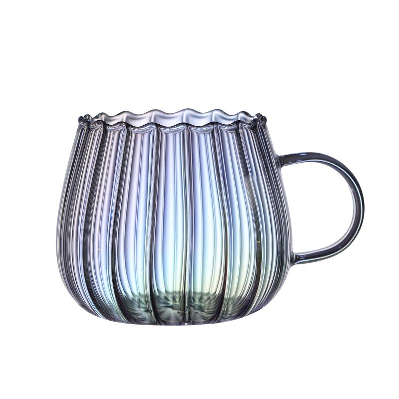 Creative Single-Layer Colored Striped Glass Cup with Handle – Fun Round Juice Coffee Mug