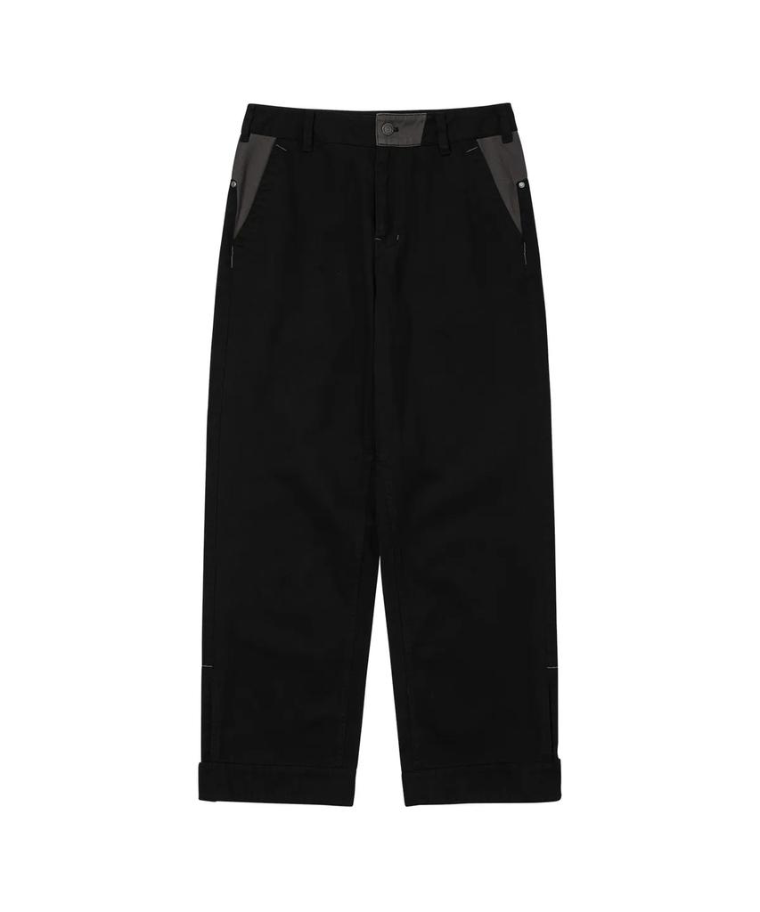 WELLBEING EXPRESS Color Blocked Wide Cotton Pants Black