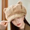 New Style Rabbit Fur Octagonal Hat Women's Fashionable Plush Hat Cat Ear Thermal Cap Wide-Circumference Head Wrap