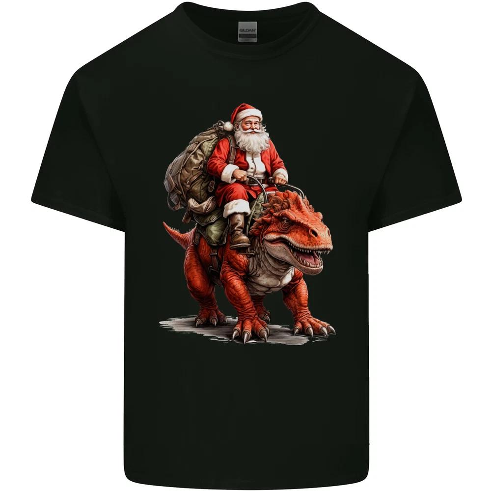 Christmas Santa Riding a Dinosaur Xmas Unisexs Light Cotton TShirt S