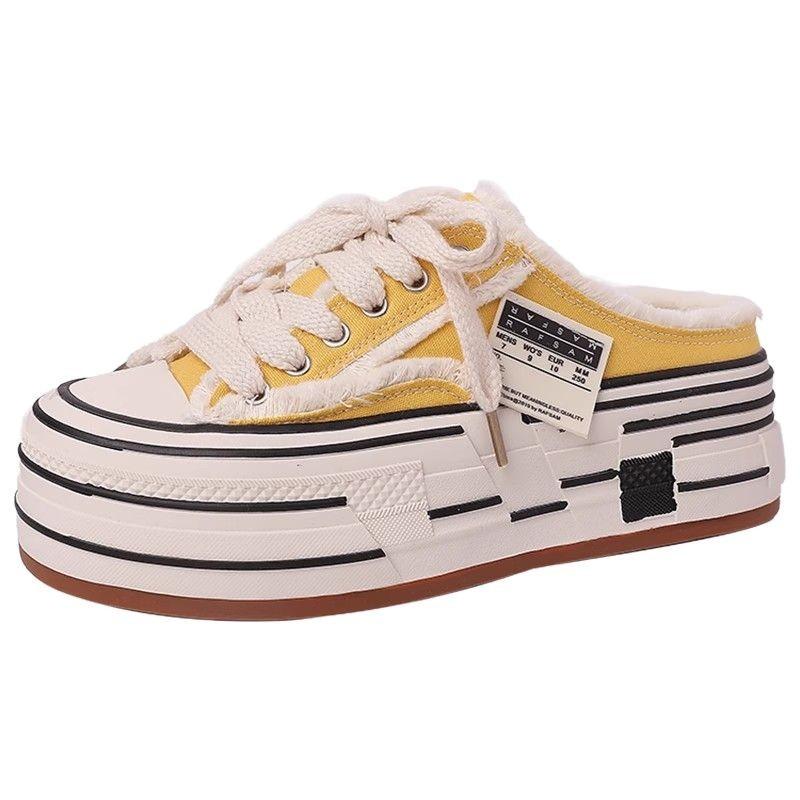 Thick-soled heightening canvas slippers women's summer new fashion versatile beggar women's bag head tow Birken half slippers tide