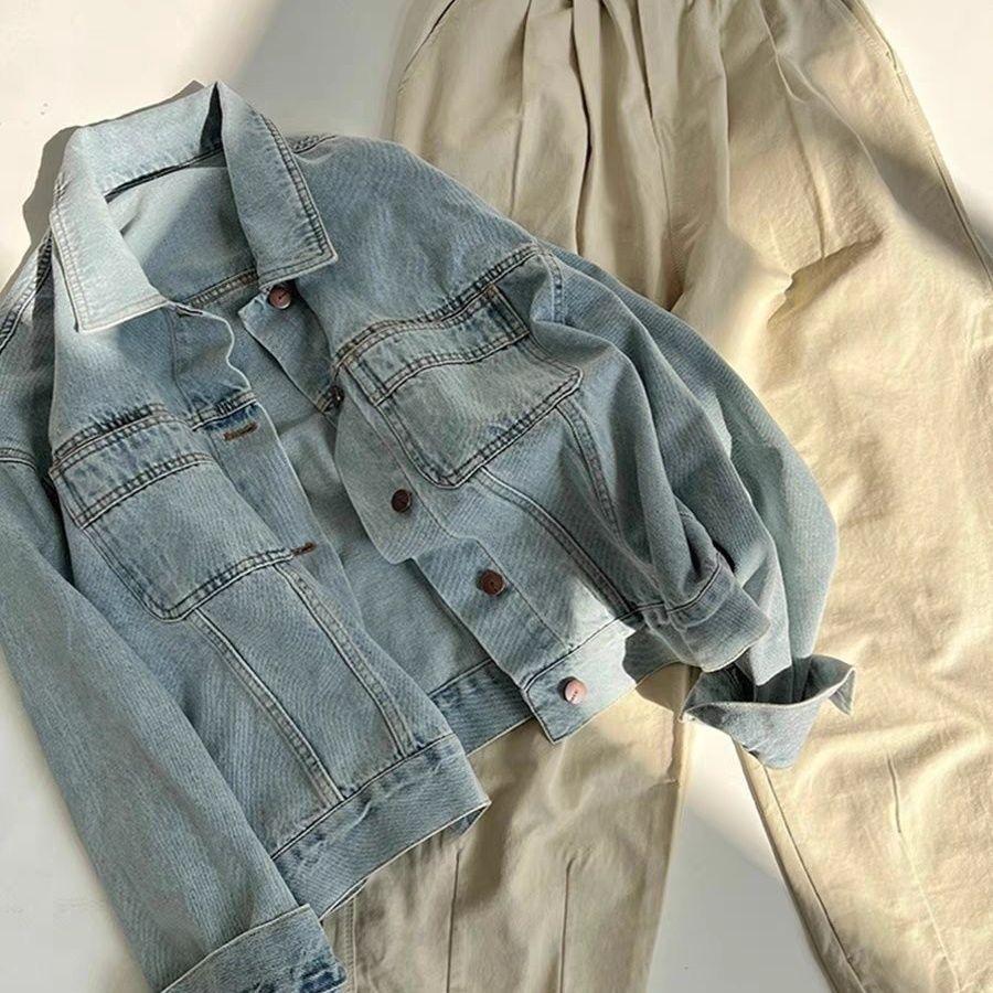 2025 Korean Style Loose Blue Denim Jacket - Women's Versatile Long Sleeve Top