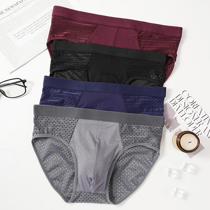 Men's Breifs Panties Boxers Male Hombre Breathable Mesh Ice Silk Men's Intimate Underpants Men Solid Color Underwear