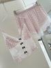 Love polka dot ice silk pajamas women's suit, sexy suspenders with chest pads, four-piece set can be worn outside, loungewear is sweet