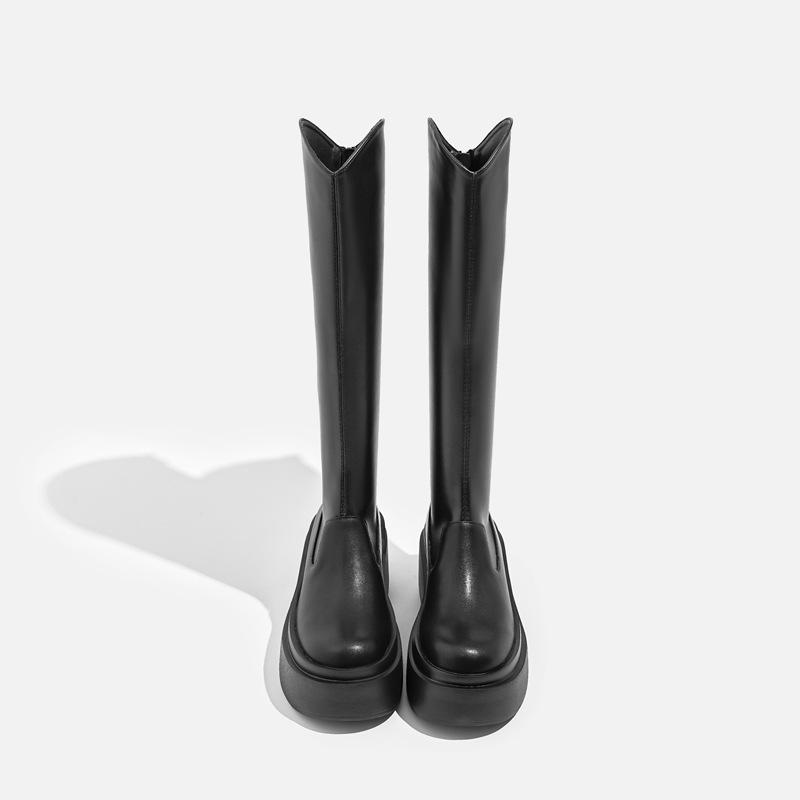 

Skinny boots V-mouth boots Women s autumn and winter thick-soled heightening knight boots Small black tall boots 40