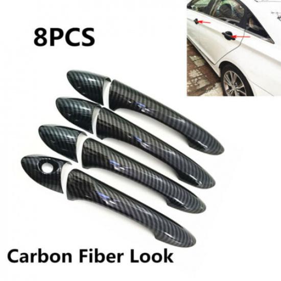 For 2011-14 Hyundai Sonata Glossy Carbon Fiber Look Door Handle Cover Trim 8PCS