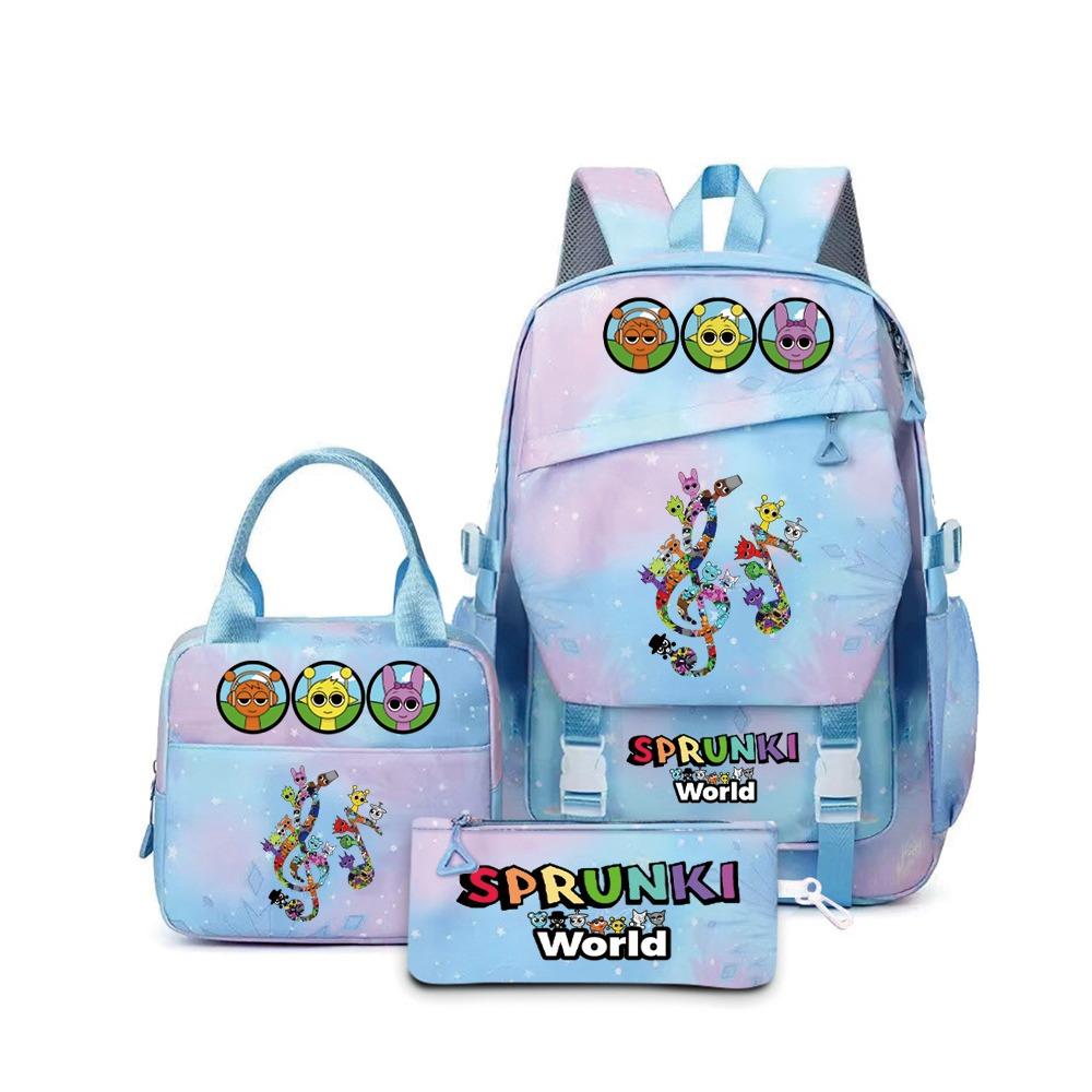 Popular Rhythm Box Sprunki Music Game School Bag Backpack Pencil Bag Three-piece Student Backpack D