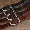 Washed Retro Old Engraved First Layer Cowhide Belt Men'S Genuine Leather Hammered Steel Buckle Korean Version Trendy Jeans Belt
