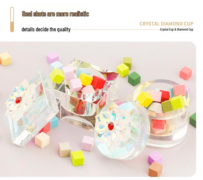 Sunflower Square Iridescent Glass Nail Art Brush Cleaning Cup with Lid