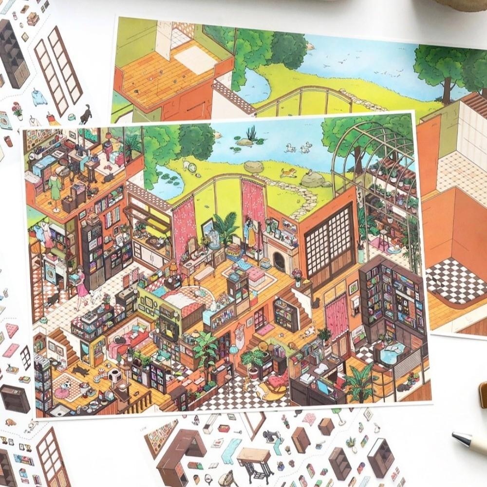 My Home Theme Cabin Scene Stickers Cottage 3D Stacking Stickers Landscape Stickers  Art Crafts