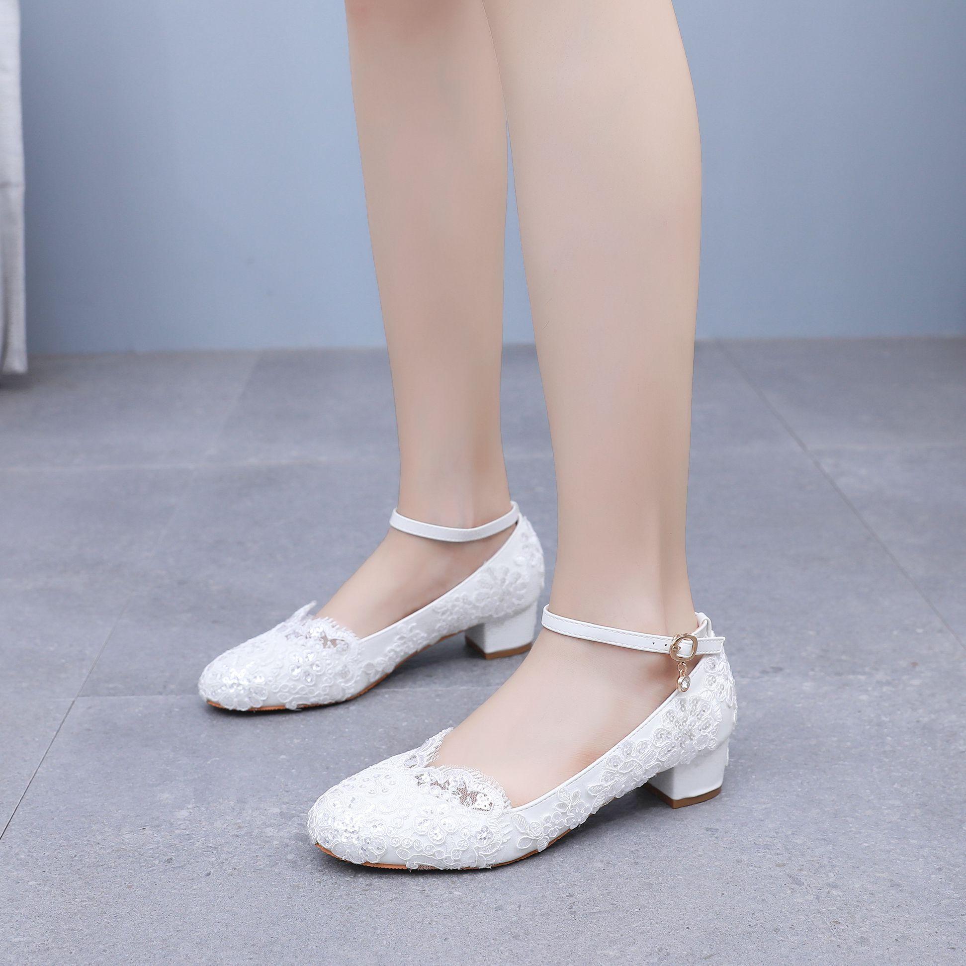 

Кристал Квін Ремінець на щиколотці Жіночі Білі Мереживні Паєткові Весільні Туфлі на Високих Підборах Вечірня Вечірка Блискучі Круглий Носок Індивідуальні Туфлі-човники 43