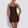 Women's Sexy Sequin Bodycon Dress, Off Shoulder Sleeveless Tie Waist Party Dress for Women European American Style