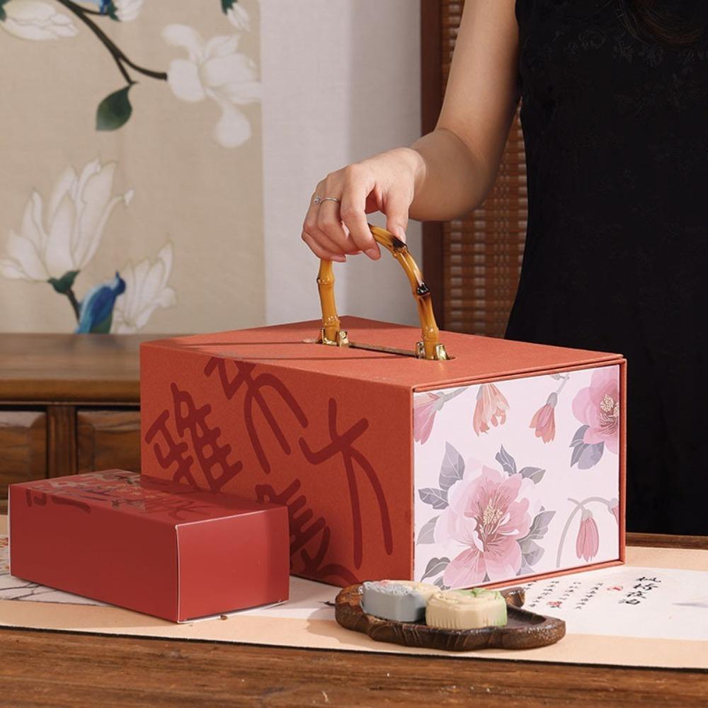 

12-grain Mid-Autumn Festival Gift Box Chinese Style Portable Mooncake Box Celebration червоний