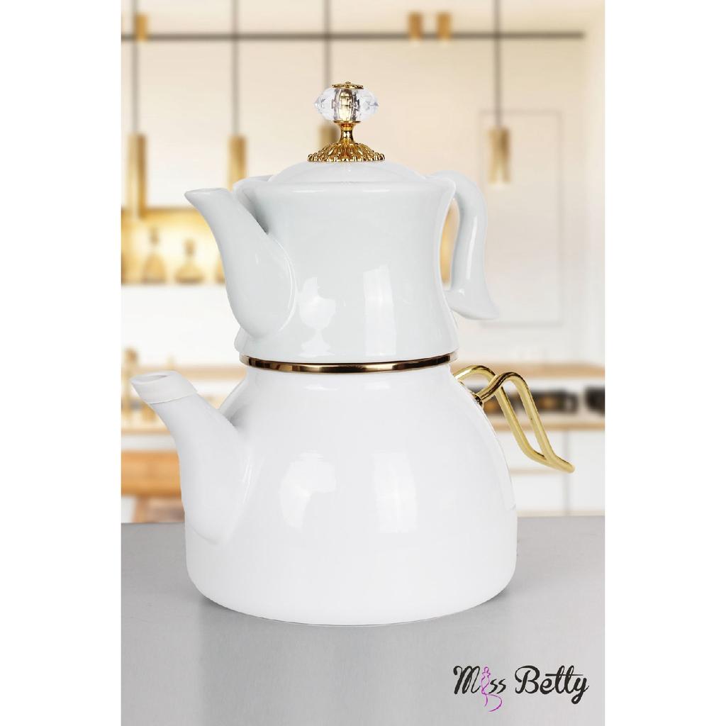 Emaille Teekanne mit Porzellan Teekanne Dunkelgrün