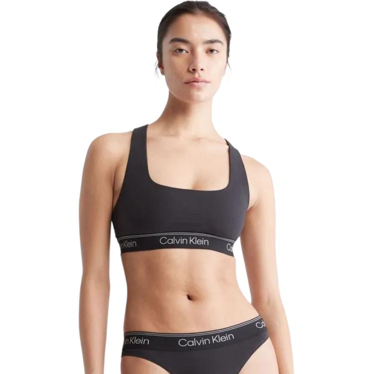 Calvin Klein Letter Print Hollow Breathable Cool Seamless Comfortable Bra Women Underwear Space-Black QF7185-001