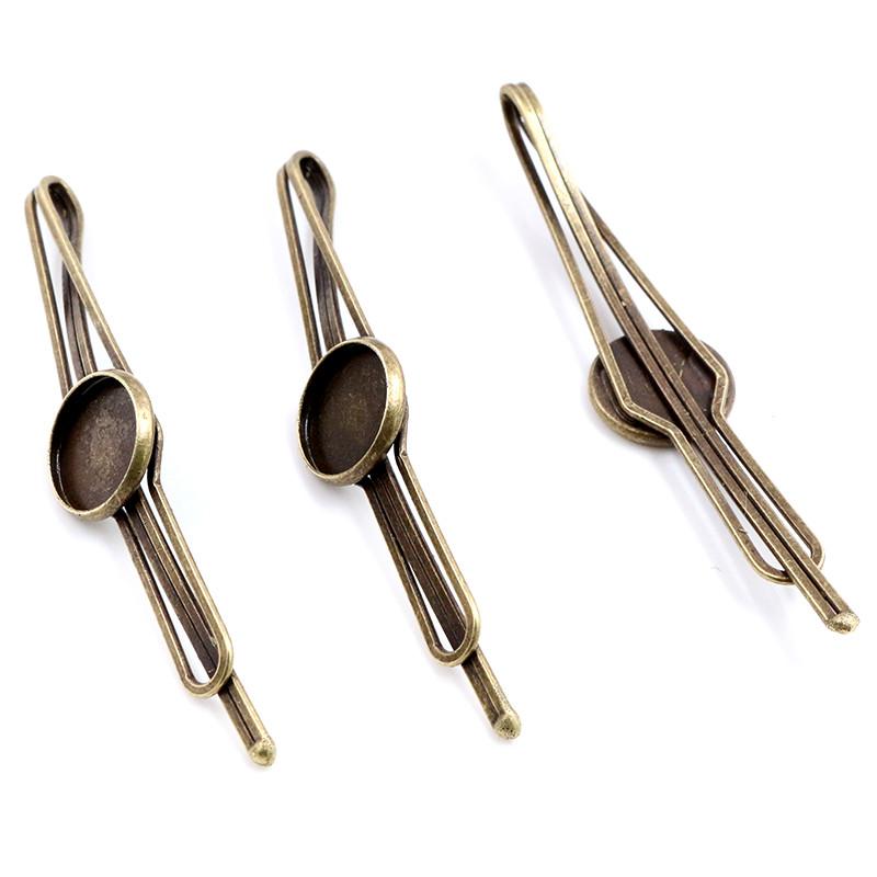 10pcs 12mm inner sizee Copper Material Classical Style Hairpin Hair Clips DIY Hairpin Blank Cabnochon Base Setting Cameo