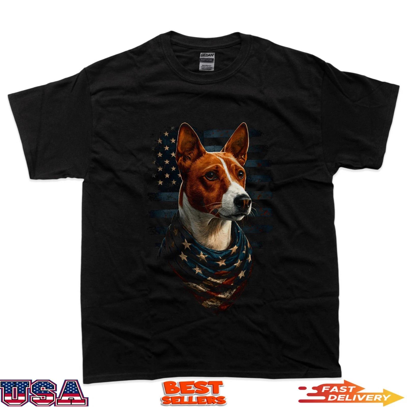 Proud Basenji American Flag Patriotic Dog T-Shirt 2XL