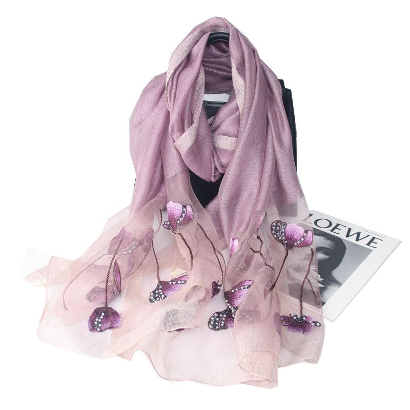 Embroidery Embroidery Handmade Embroidery Silk Wool Silk Scarf Women'S Spring And Autumn Versatile Solid Color Scarf Fashion Shawl Shawl