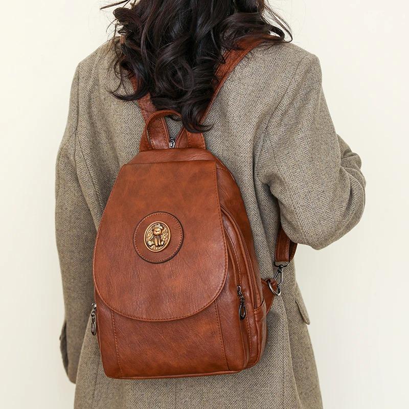 Soft Leather Backpack for Women Multi-functional Convertible BackpackChest Bag Retro Casual Single Shoulder Bag for Daily Life  and Weekend Outings