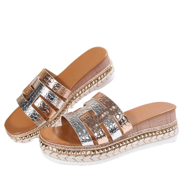 Fashion 2025 Summer Open Toe Women's Slippers Fashion Outdoor Casual New Plus Size Concise Color Matching Best Seller Wedge Slippers