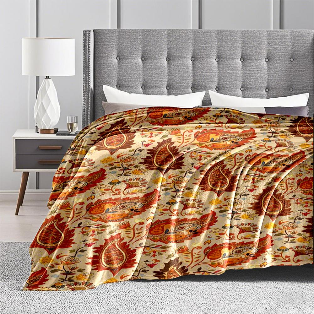 Colorful Floral Pattern blanket with Paisley and Ornamental Leaves Design blanket, suitable for use in the bedroom, living room, on the sofa