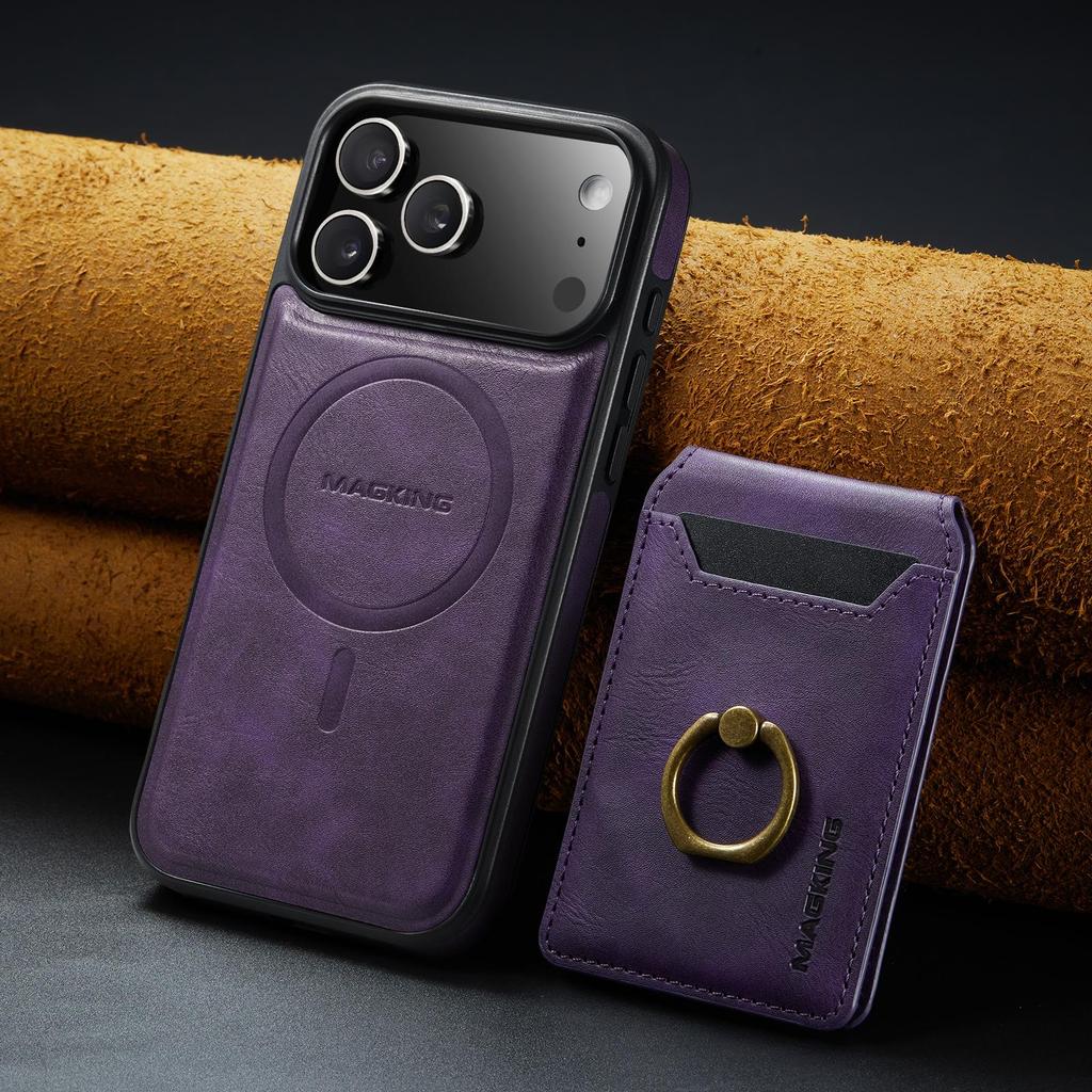 Ring Detachable Magnetic Leather Phone Wallet Case Stand For Magsafe iPhone 17 16 15 14 Plus 13 12 Pro Max Samsung S26 S25 S24 FE ID Card Holder Cover