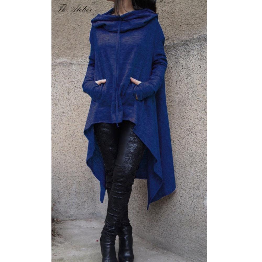 Women's Solid Color Long Hooded Sweatshirt - 10 Colors, 8 Sizes Available.