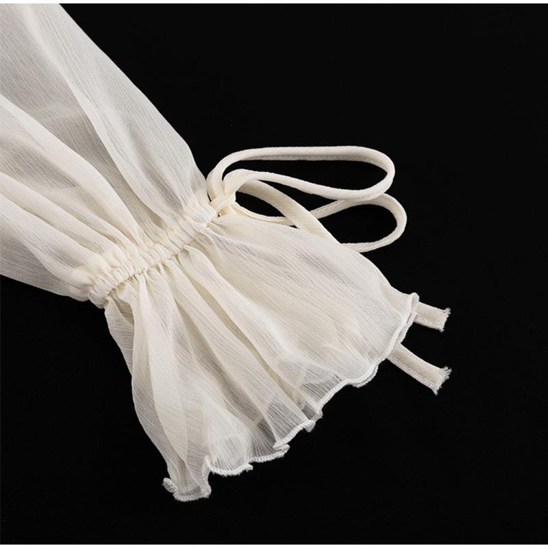 Summer Women Solid Color Pleated Dress Elegant Ruffles V-neck Long Sleeve Mini Dress Fashion Female Fold Casual Beach Party Dress