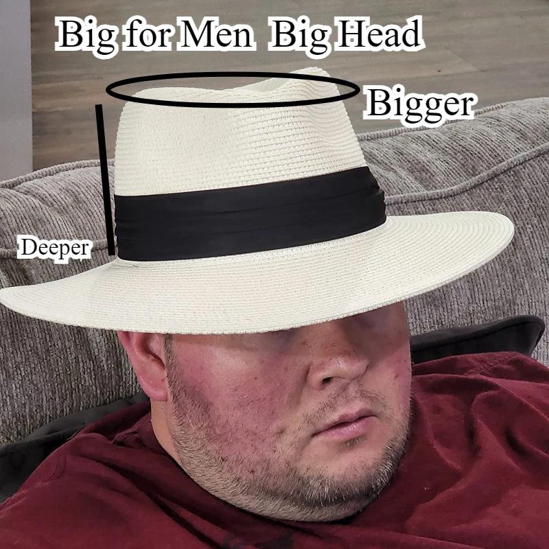Große Größe XL 63 cm Reise Panama Jazz Strohhut Sommer Sonnenhüte für Damen Herren Hochzeit Breiter Rand Fedora Stroh Strandhut UV UPF 50+