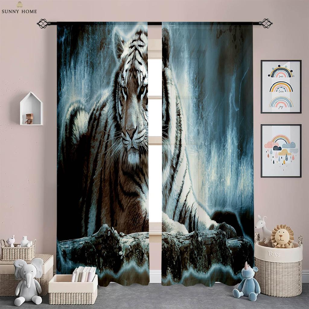 Lion Forest Animal 3D Printed Curtains Children's Room Living Room Study Decorative Curtains Home Decor 2 Pieces