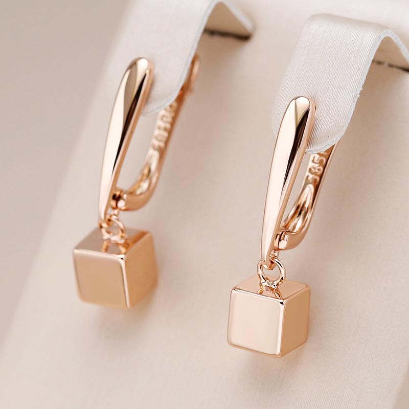 Fashion Glossy Dangle Earrings For Women Rose Gold Color Simple Square Pendant Accessories Daily Fine Jewelry