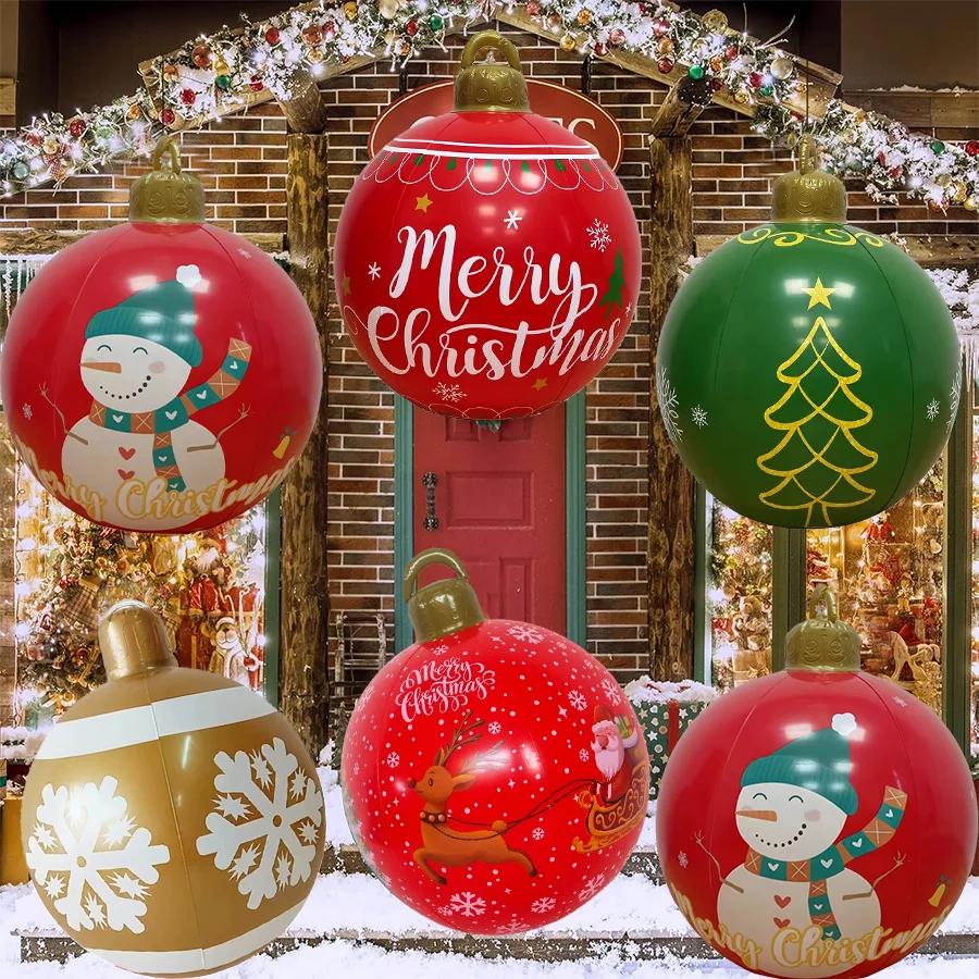 60cm PVC Inflatable Christmas Ball Outdoor Garden Festive Ornament Party Supplies Decorations