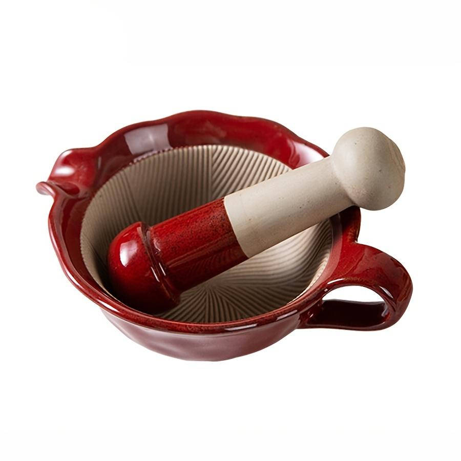 1 Set Of Japanese-Style Mortar And Pestle, Vintage Glazed Porcelain Grinding Bowl, Seasoning Grinder Set, Suitable For Grinding Herbs Kiln Red