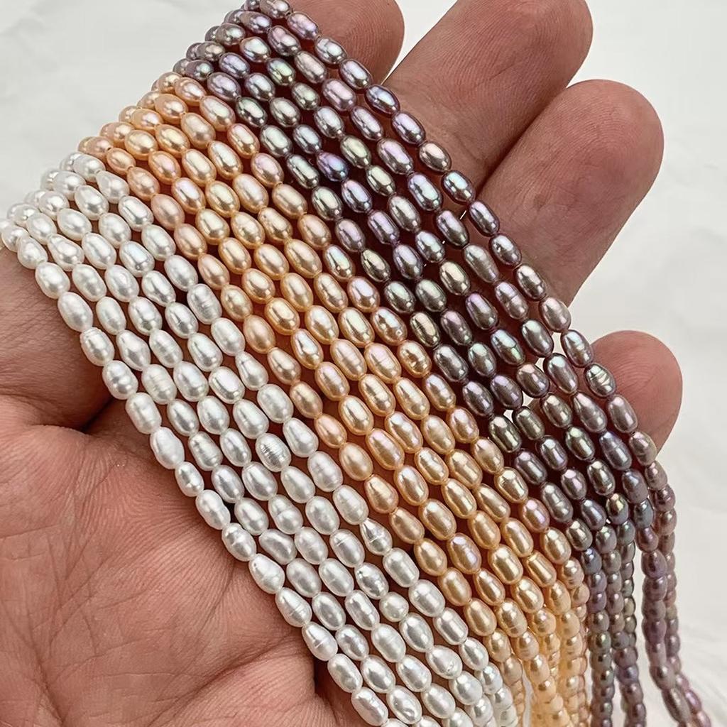 1String, Purple Yellow White Natural Freshwater Pearls, Handmade Rice Pearl Beads for Jewelry Making DIY Crafts (Beads 3-3.5mm, Length 36cm)