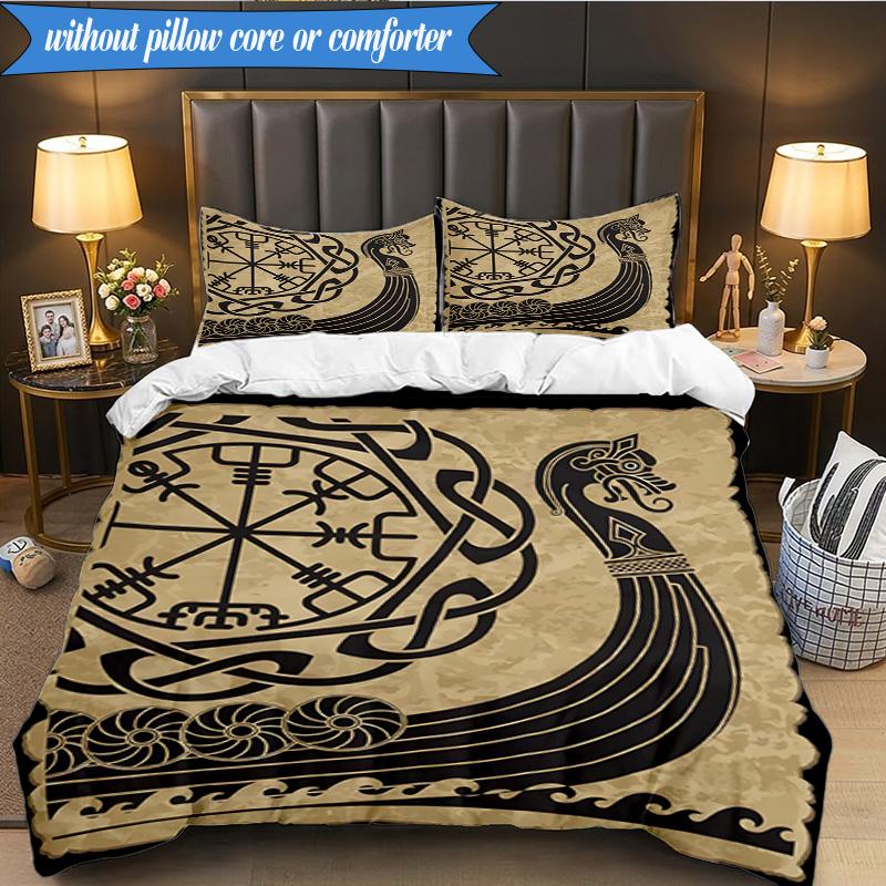 3PCS Viking Ship At Sea Bedding Set,Including 1pc Duvet Cover And 2pcs Pillowcases Perfect for Bedroom, Dormitory, Fan Christmas Gift