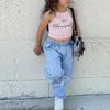 Summer Children's Fashion Short Letter Halter Top and Wide-leg Pants Two-piece Set