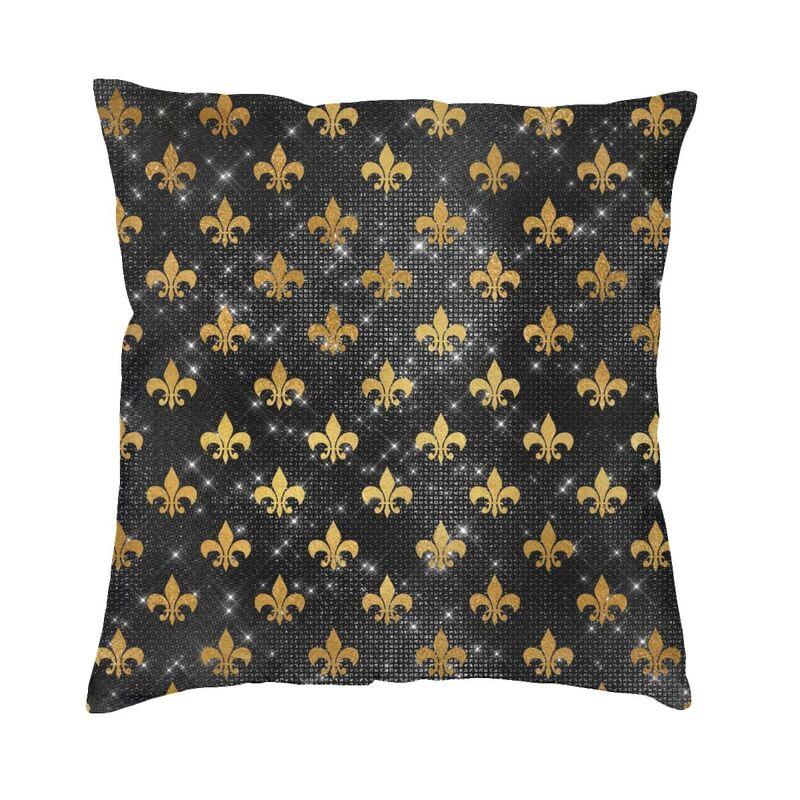 

Elegant Black And Gold Fleur De Lis Cushion Cover Soft FleurDeLys Lily Floral Throw Pillow Case Home Decorative Pillowcase 30x30cm