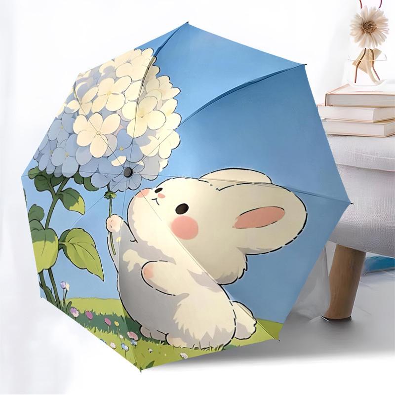 1PC Bunny Flower Automatic Folding Umbrella - Compact 8-Rib Design, Durable Plastic & Iron, Lightweight for Outdoor Daily Use, Festive Gift009