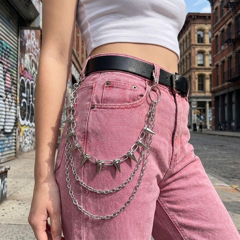 Double-layer Metal Waist Chain Studded Punk Belt Chain Personality Rivet Studded Pants Chain  Steet